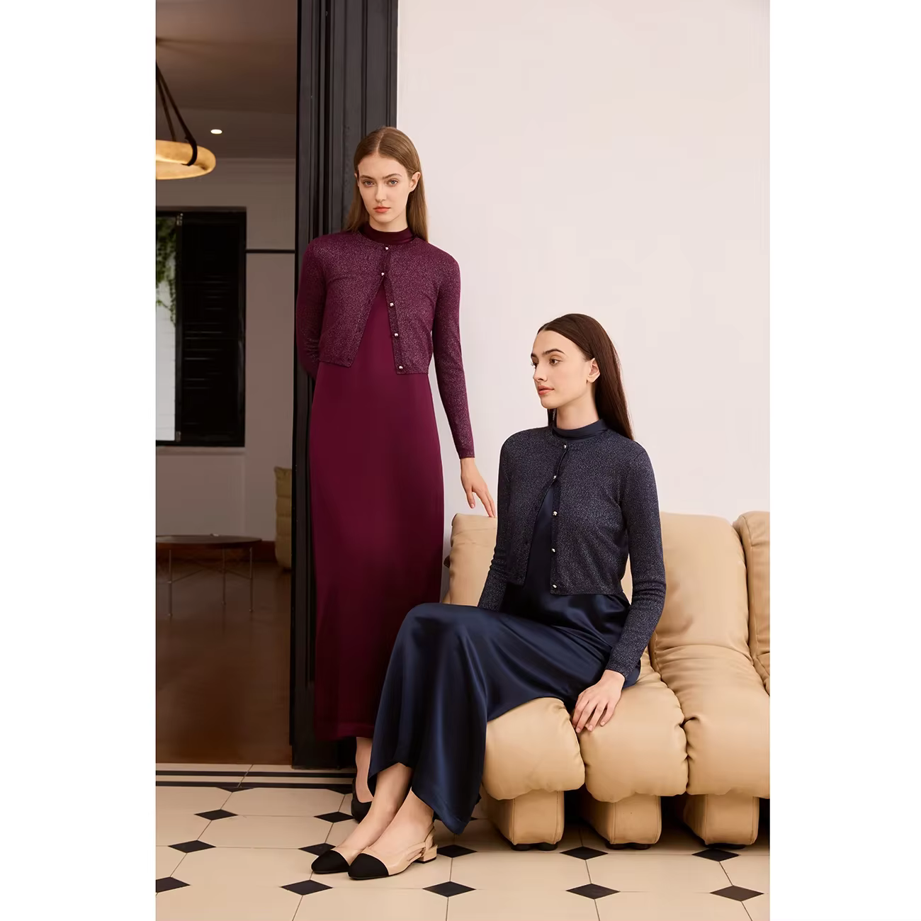 Satin Maxi Dress with Lurex Cardigan by Ali Picks