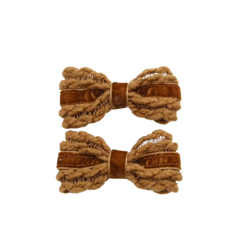 Wool Knit Velvet Bow Headband Mini Hair Clip