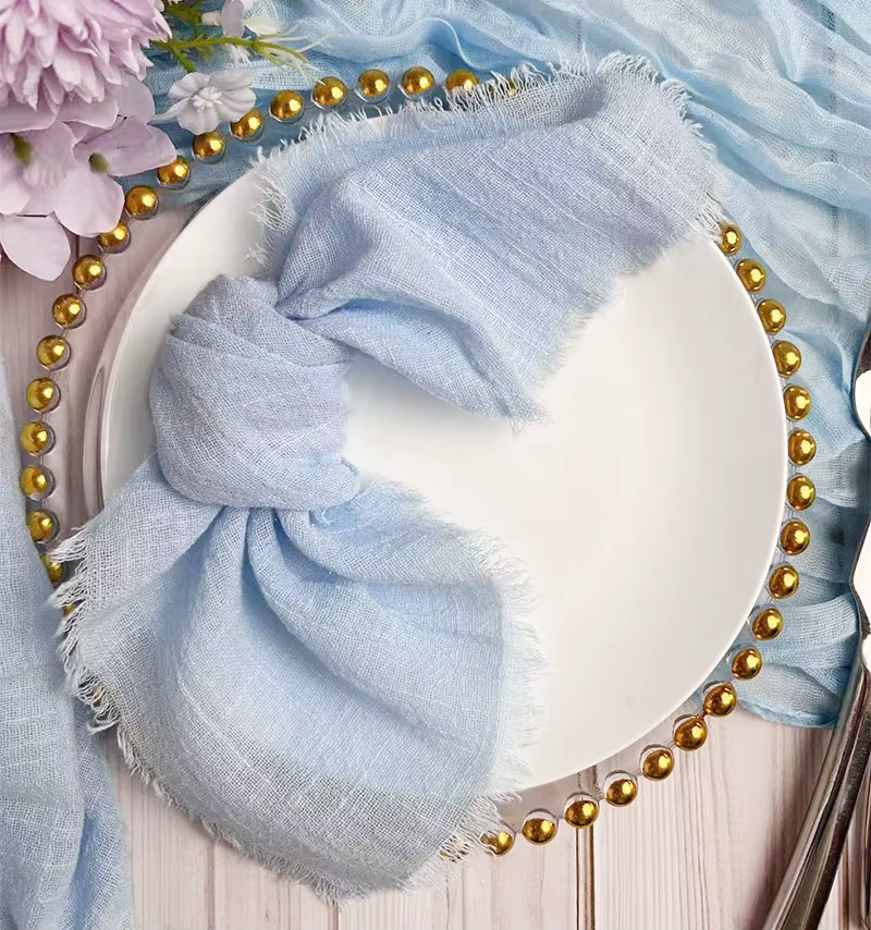 Blue-Trim Gauze Cotton Napkins