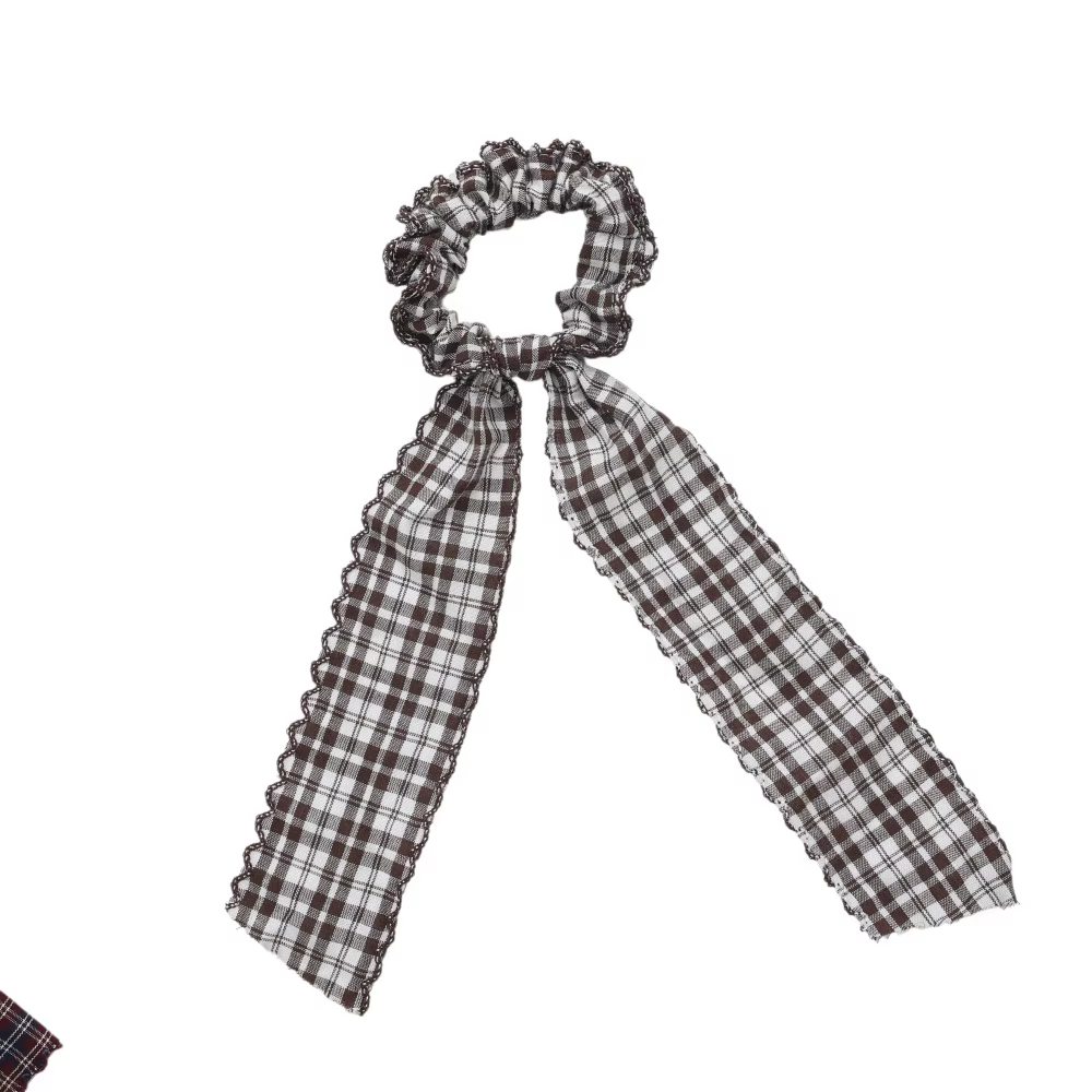 Plaid Moon Crochet Headband Ponytail Bow