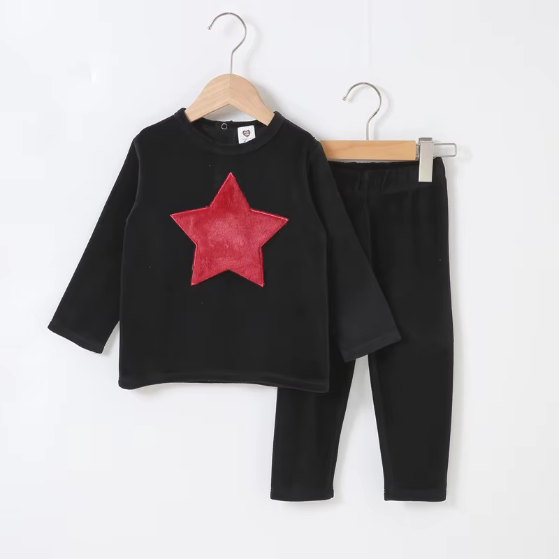 Black Velour Star Kids' 2-Piece Set from Bloom Family Fashion on AliExpress