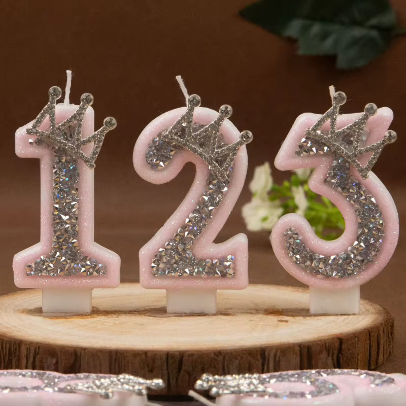 Rhinestone Crown Number Candles