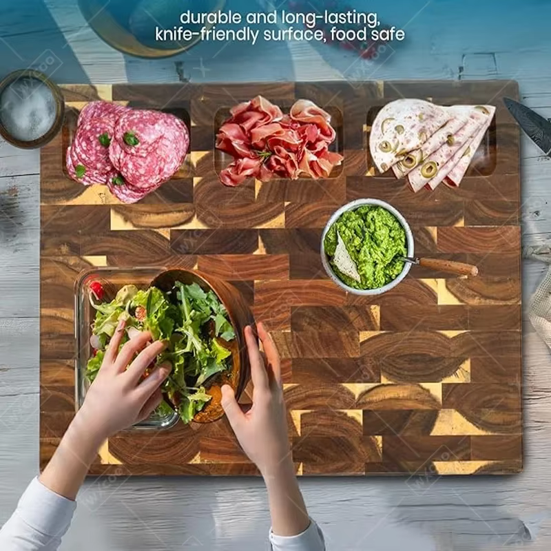 Checkerboard acacia serving board