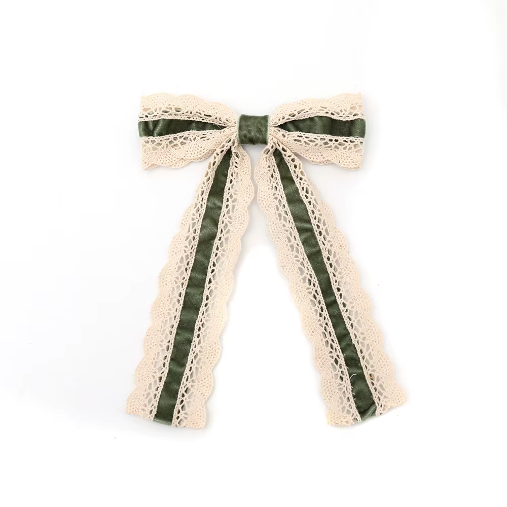 Long-Tail Lace Velvet Bow Headband Long Hair Clip