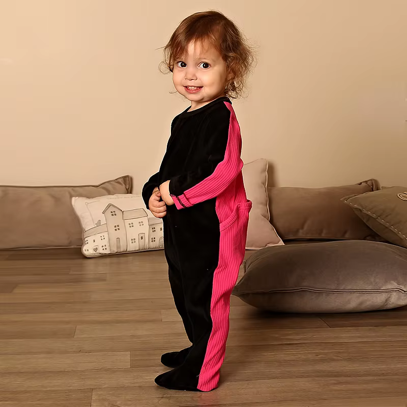 Black Velour Baby Footie Romper from Bloom Family Fashion on AliExpress