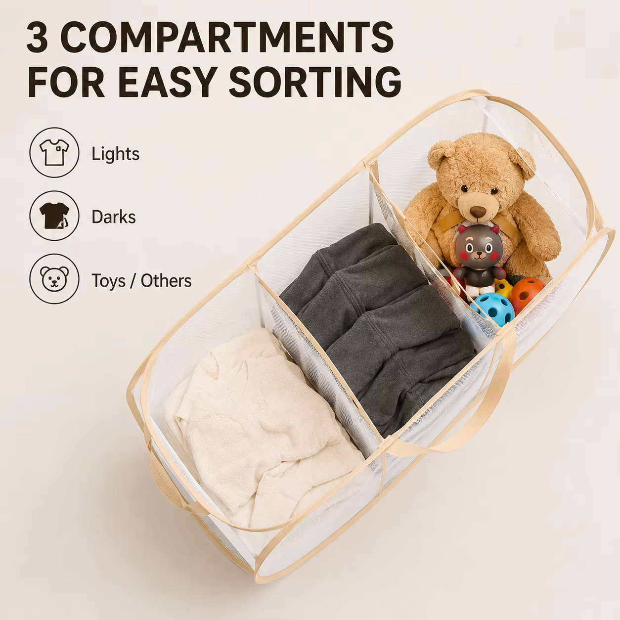 3-Section Mesh Laundry Basket