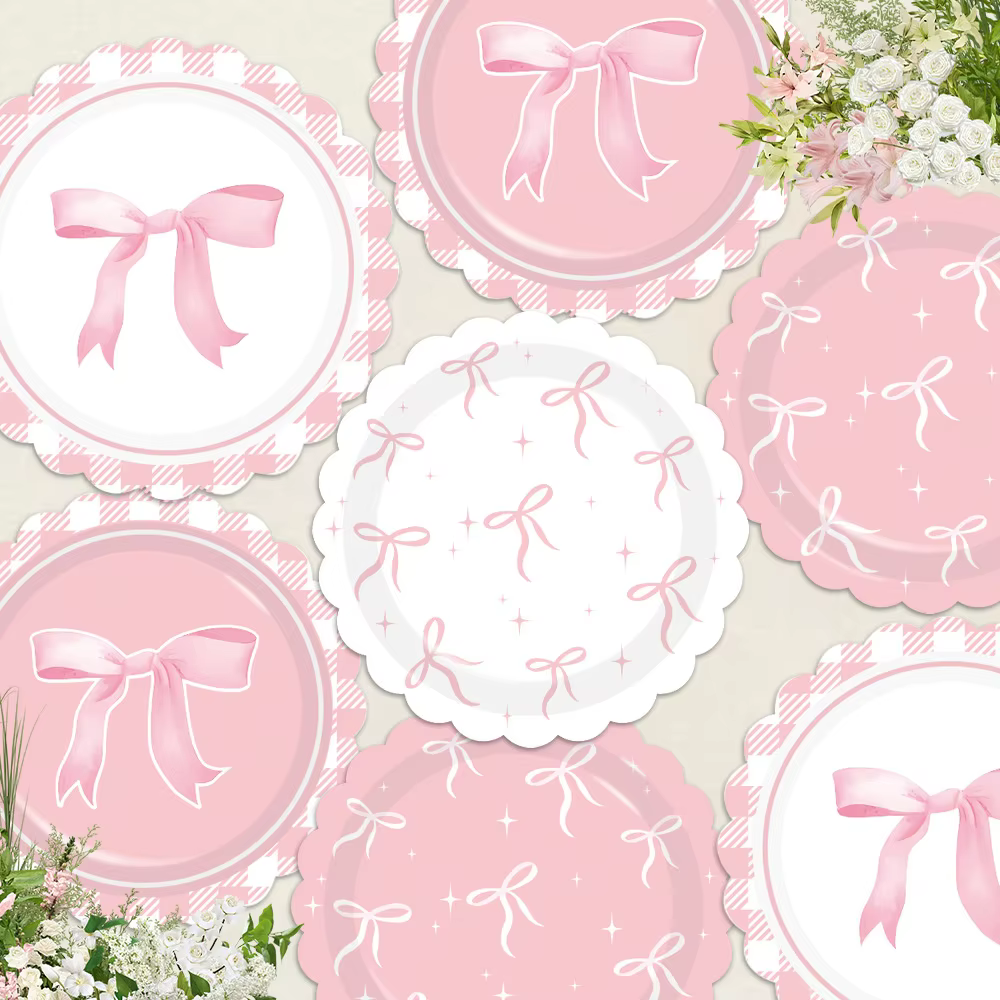 Pink Bow Party Plates Set