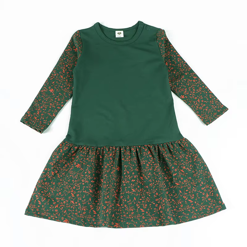 Green & Orange Cotton Girls' Dress from Yibebe on AliExpress