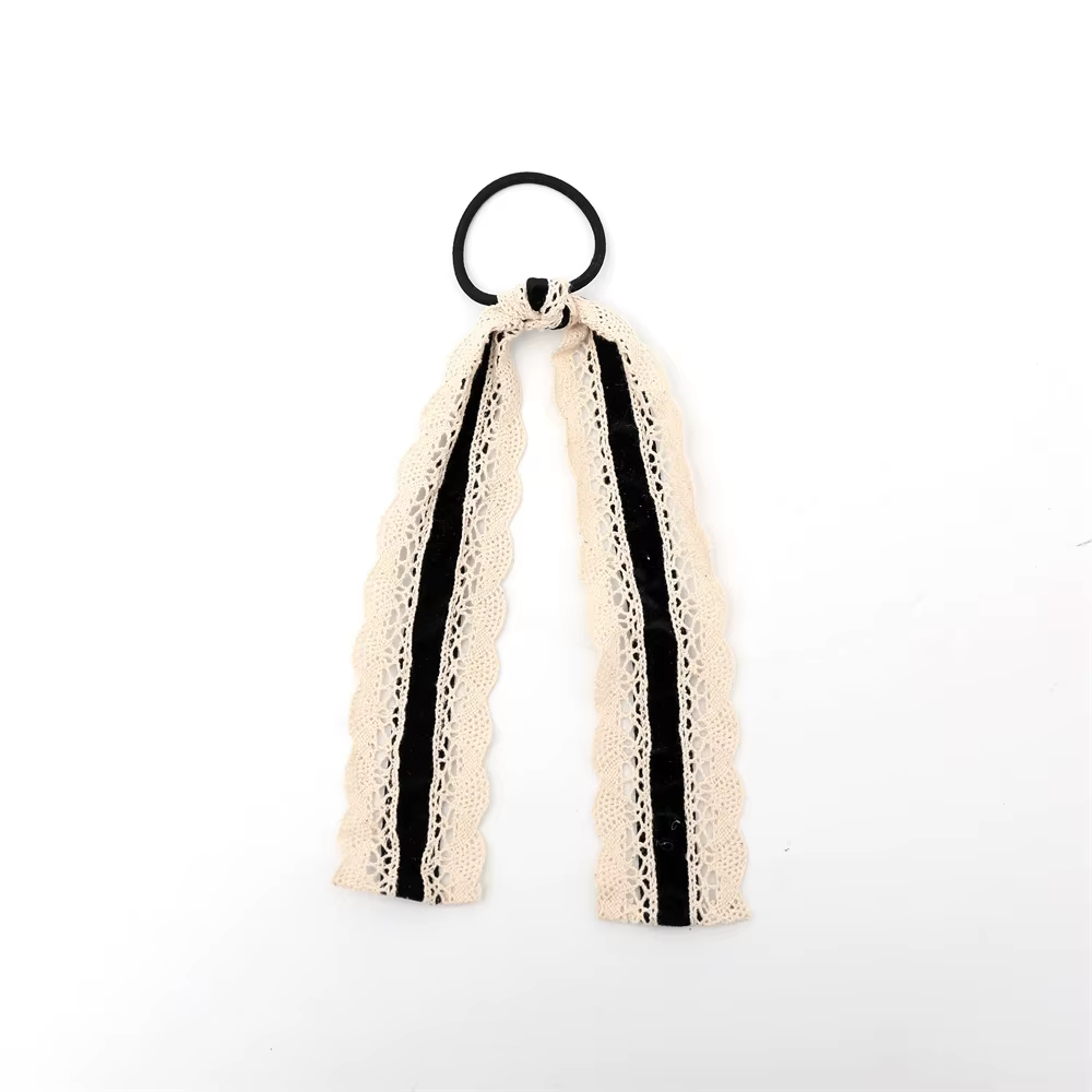 Long-Tail Lace Velvet Bow Headband Ponytail Bow