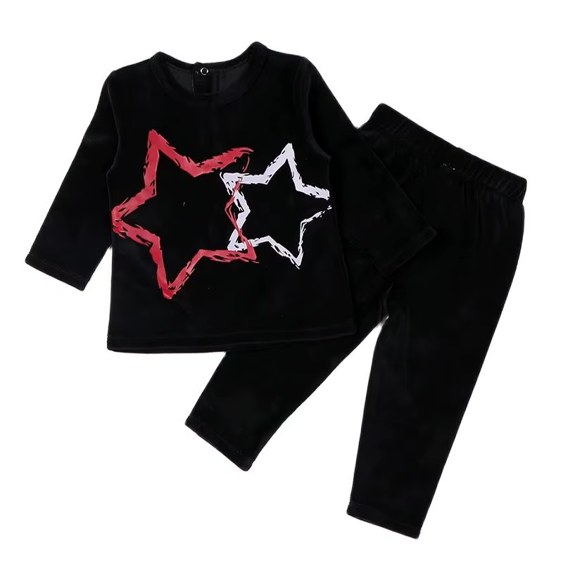 Black Velour Star Kids' Top & Trousers Set from Bloom Family Fashion on AliExpress