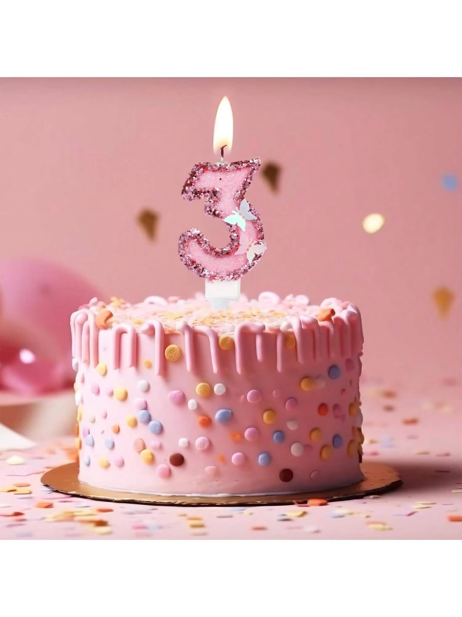 Pink Butterfly Sequin Cake Candles