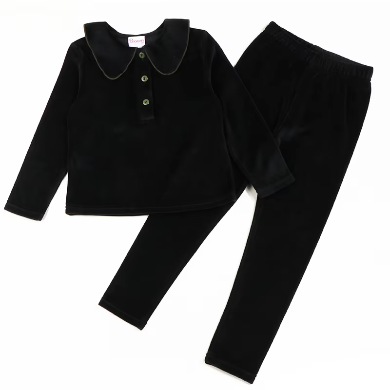 Black & Green Velour Kids' Top & Trousers Set from Bloom Family Fashion on AliExpress