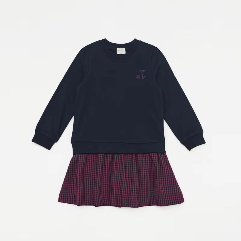 Checked Charm Navy Sweat Dress – Ali & Co Checked Charm AW26