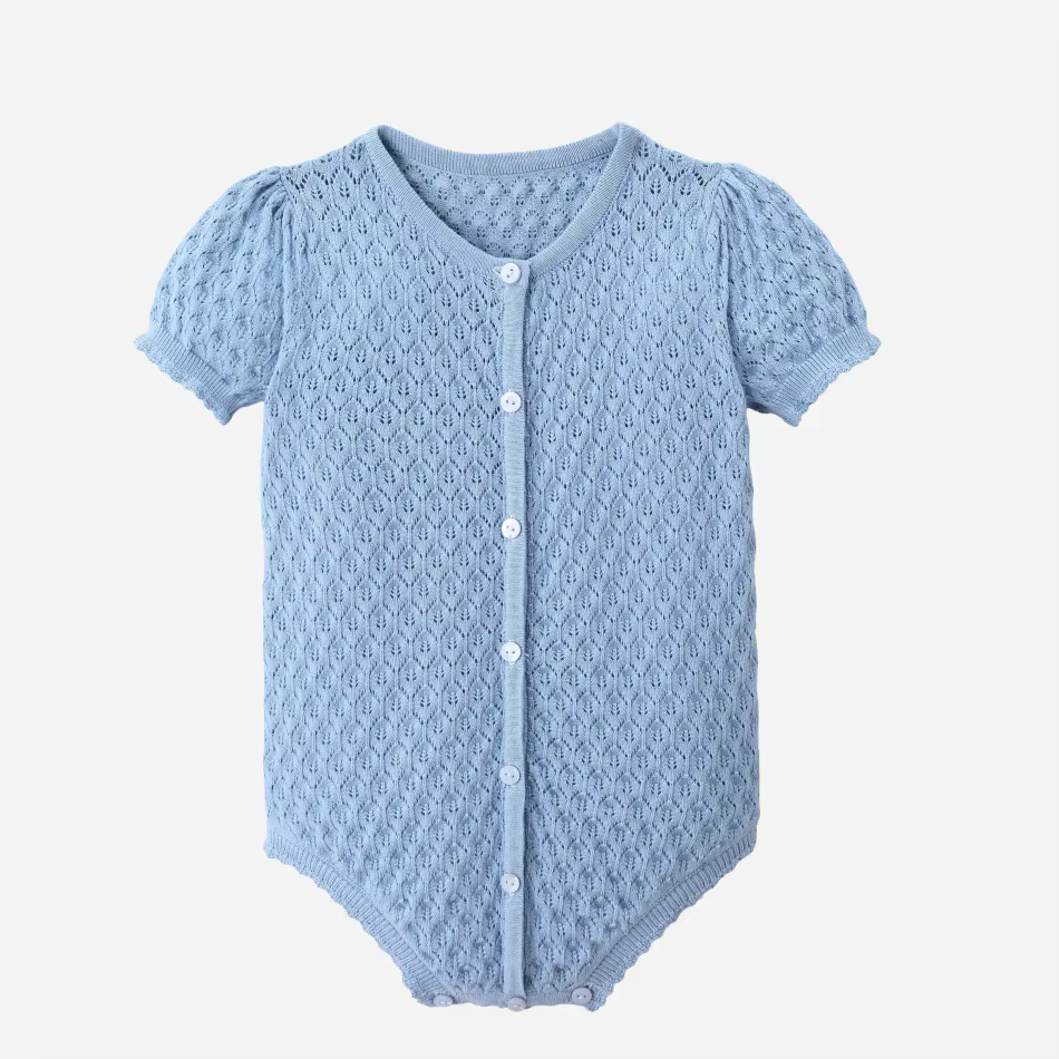Blue & Pink Smocking Collection – Knit Blue Romper