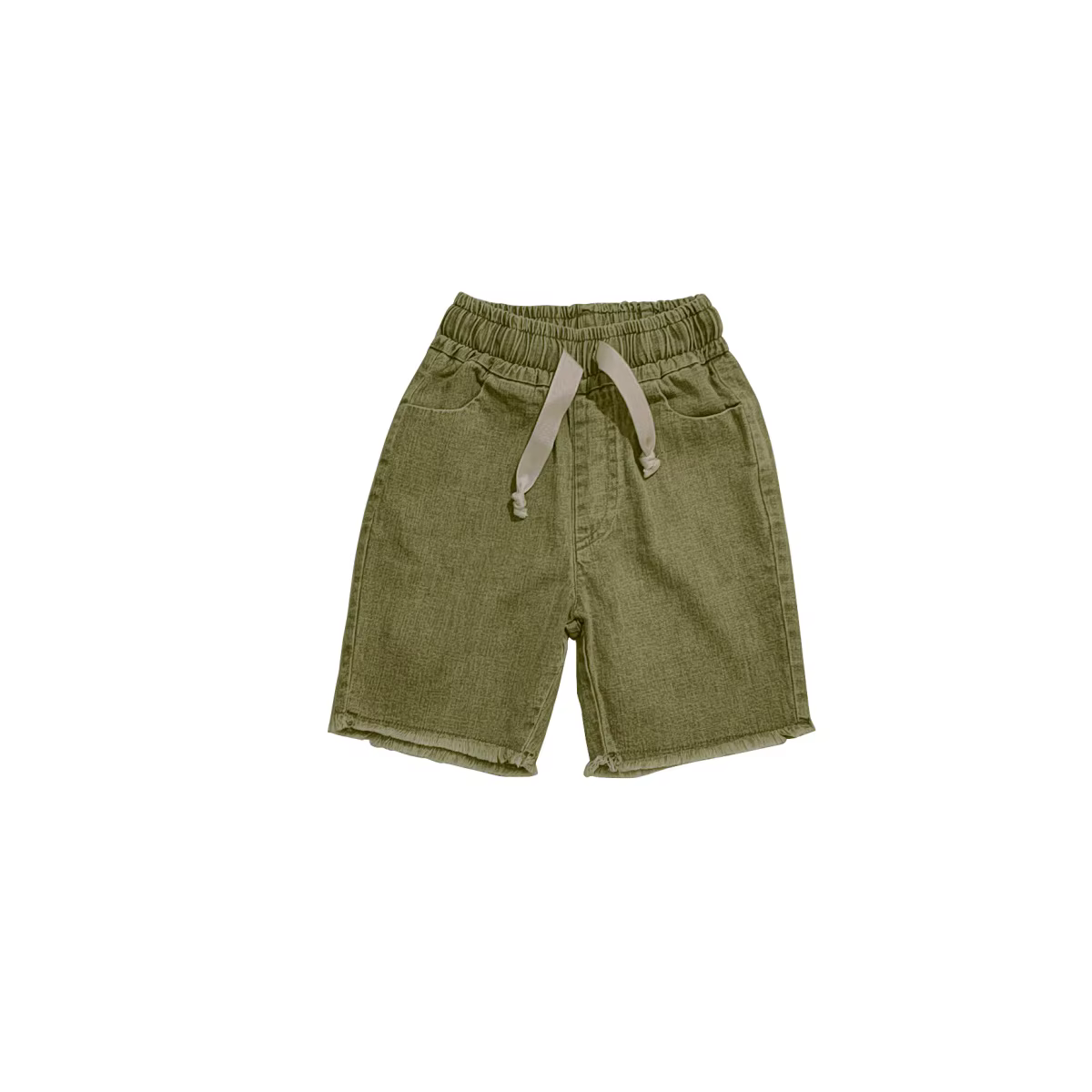 Washed Green Denim Fringe Collection – Midi Shorts