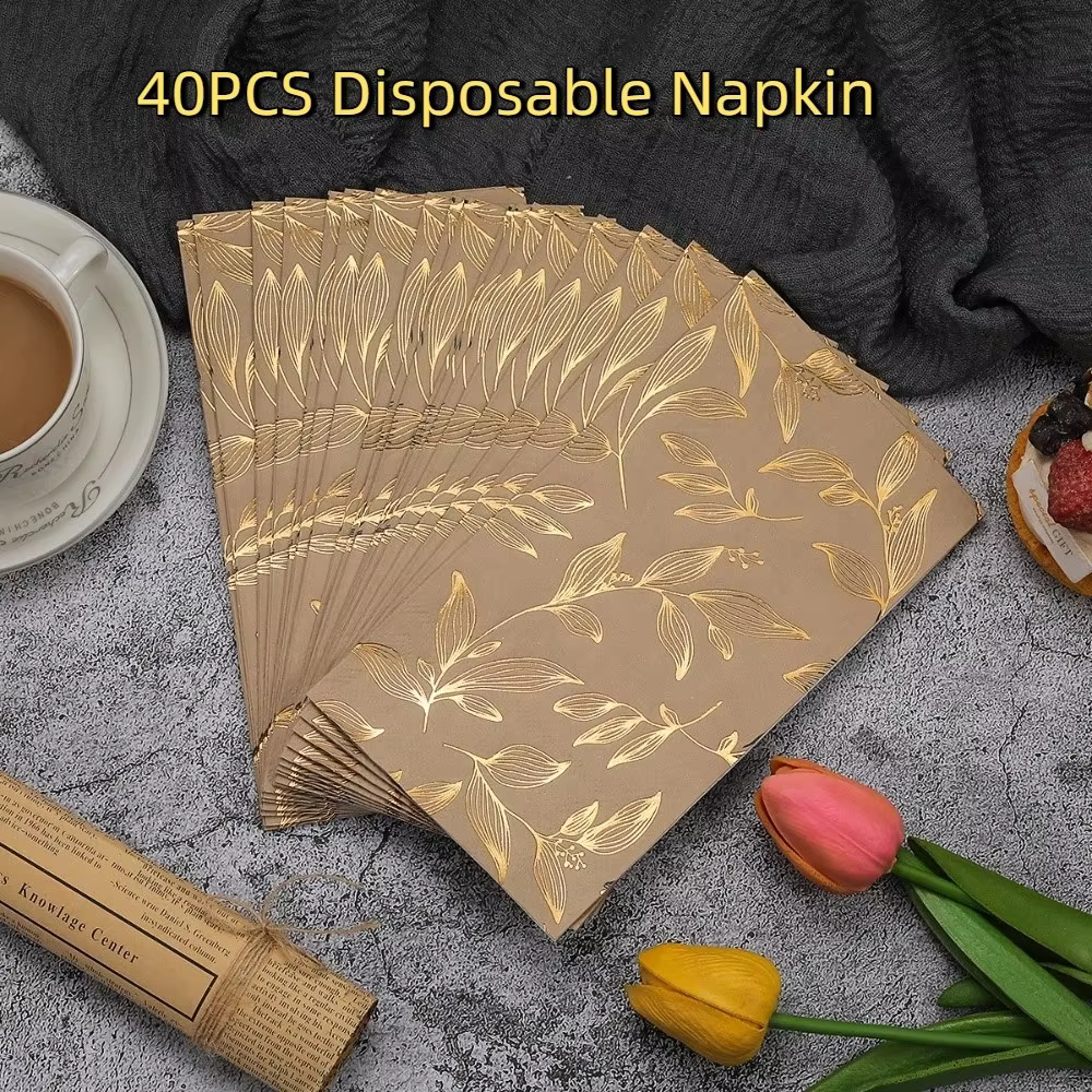 Gold-Foil Leaf Paper Napkins – 40 Pack