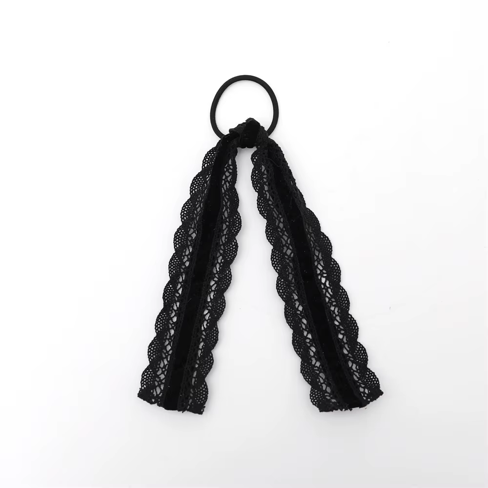 Long-Tail Lace Velvet Bow Headband Ponytail Bow