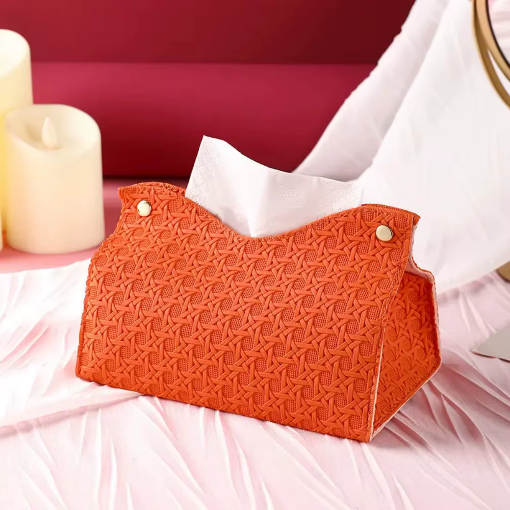 Buttoned Faux-Leather Tissue Box Cover — image 7