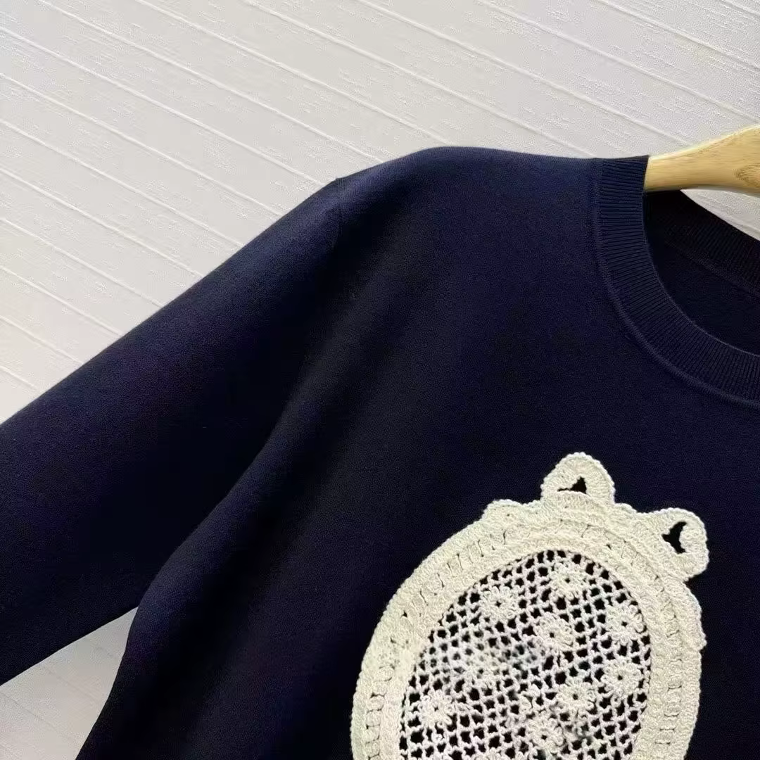 Lace-Embroidered Wool Knit Sweater — image 3