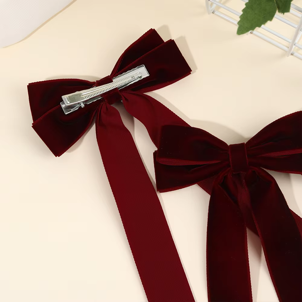 Velvet Long-Tail Bow Hair Clips – 2 Pack — image 4