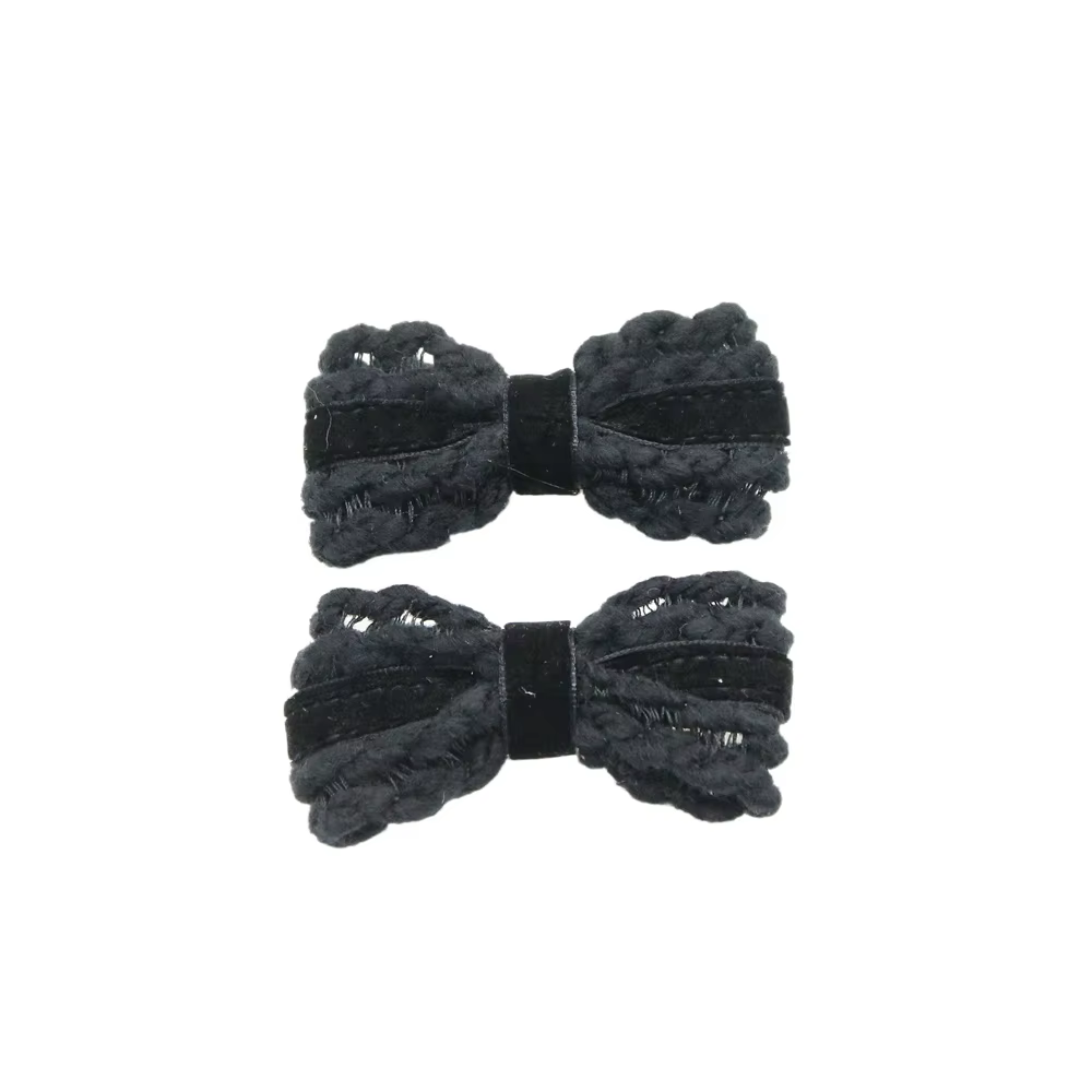 Wool Knit Velvet Bow Headband Mini Hair Clip