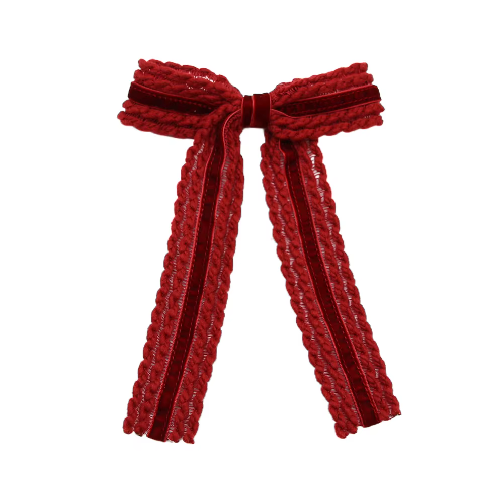 Wool Knit Velvet Bow Headband Large Hair Clip — image 2