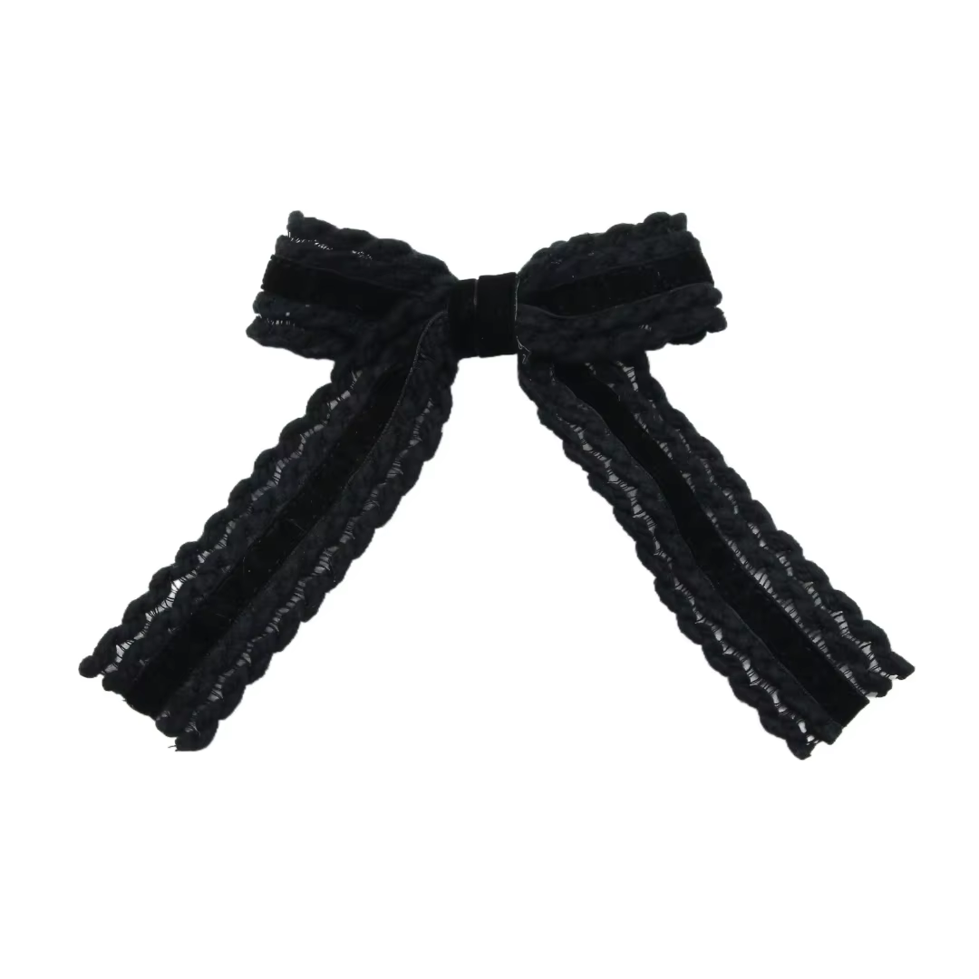 Black Floral Velvet Bow Headband Medium Hair Clip — image 3