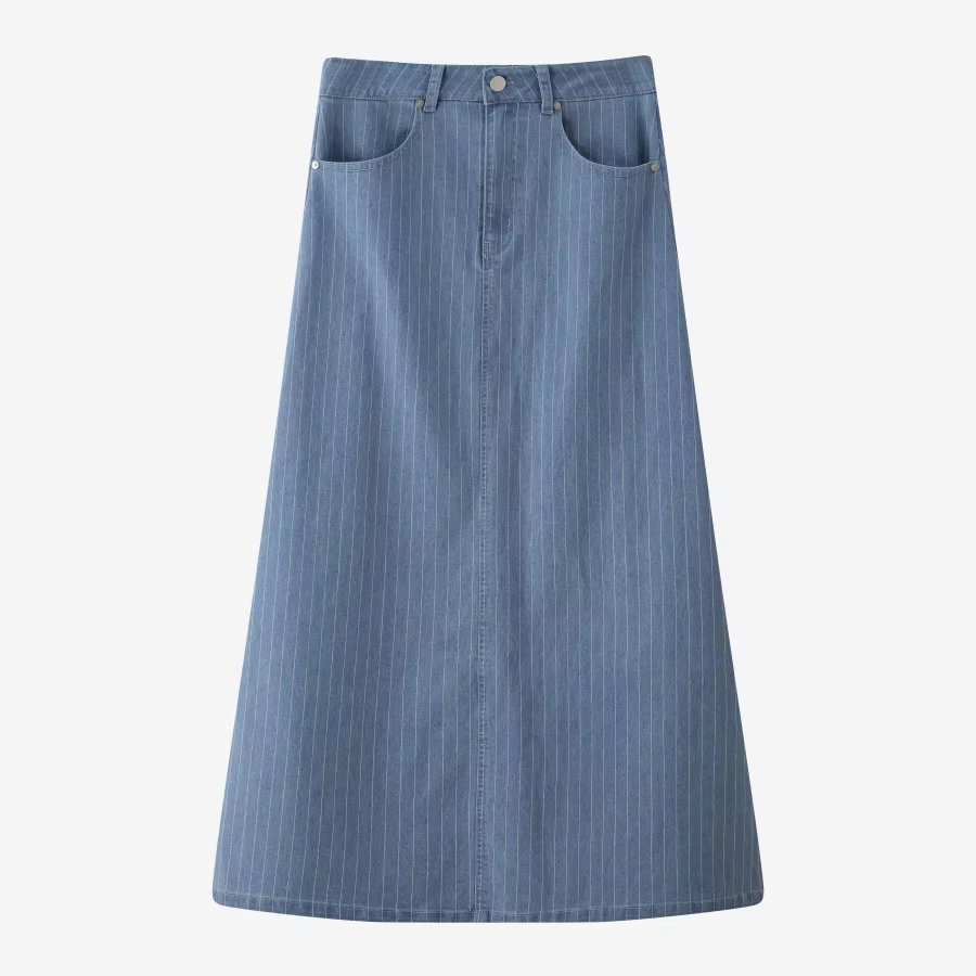 Black Pinstripe Denim Skirt – Blue – Ali Specials AW26