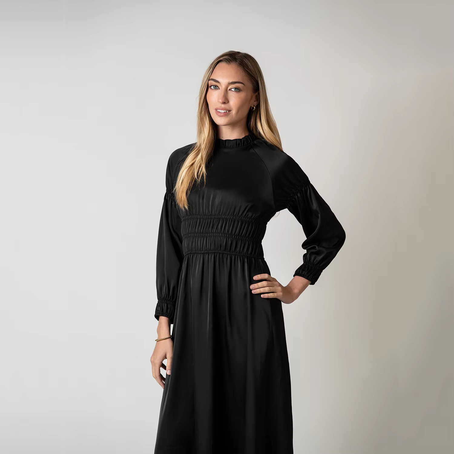 Black Satin Smocked Dress — image 2