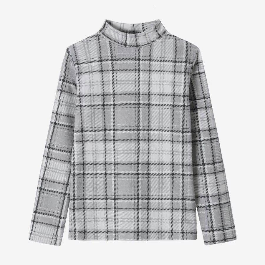 Grey Denim Collection – Plaid Mockneck