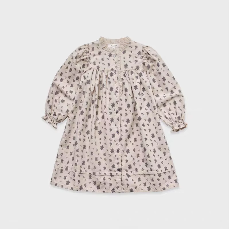 Girls' Blush Floral Puff-Sleeve Dress