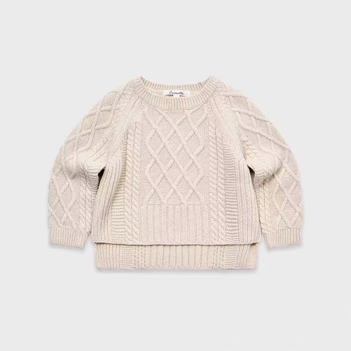 Girls' Ivory Cable-Knit Puff-Sleeve Sweater