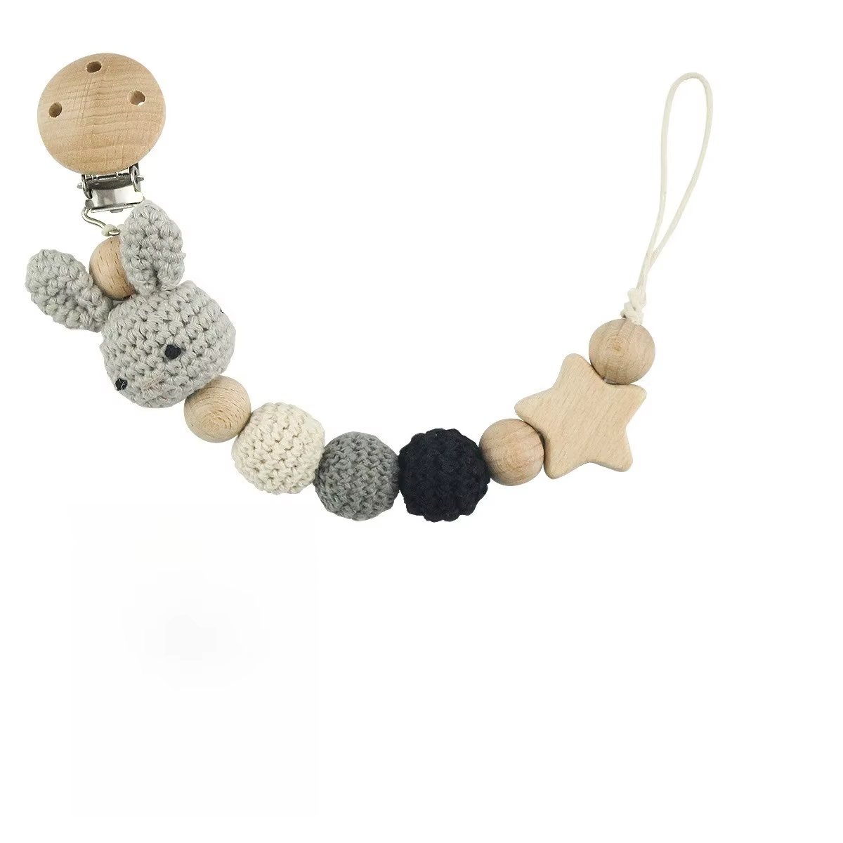 Personalised bunny wooden bead dummy chain – Lilvelle Extras