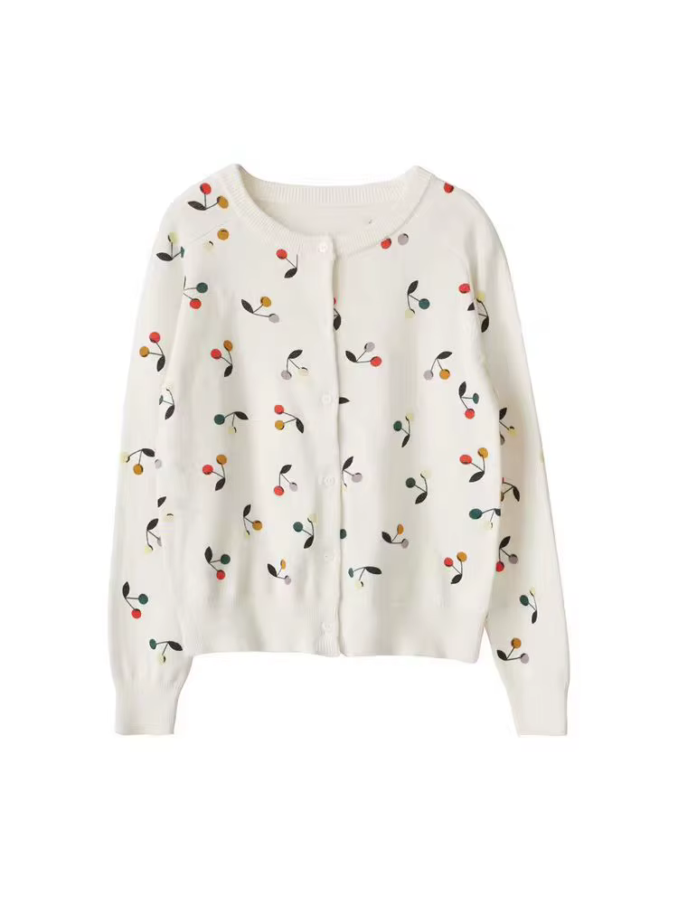 Girls' Cream Cherry-Print Sweatshirt