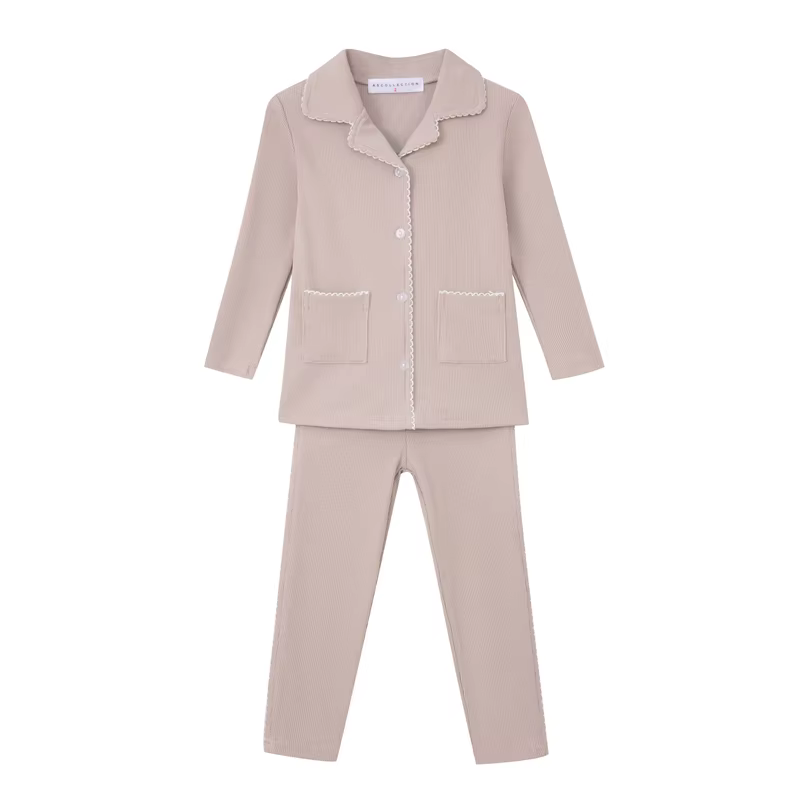Button Loungewear – Gray Apricot Set