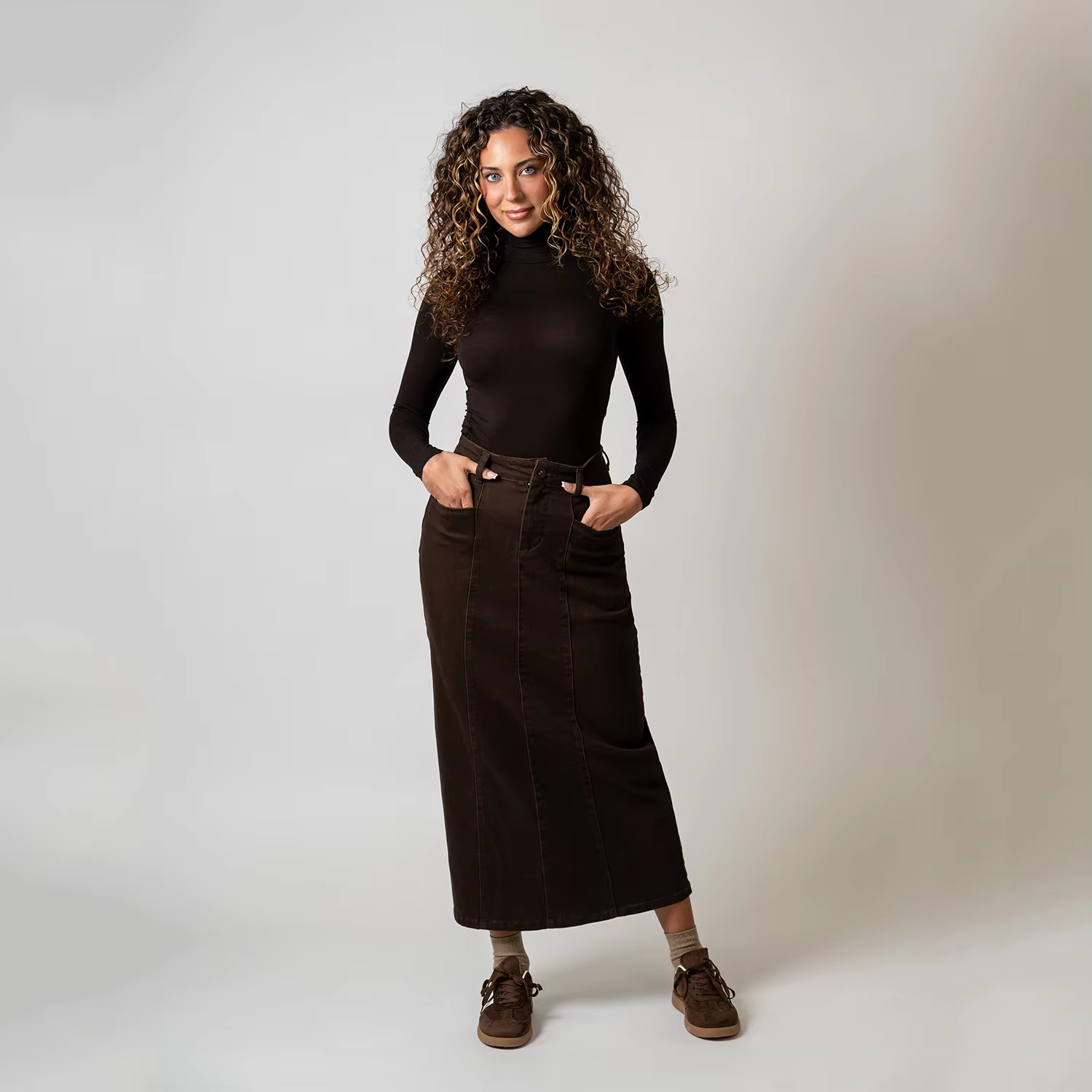 Brown Denim A-Line Skirt — image 3