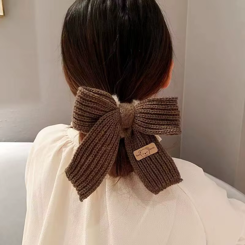 Knitted Lamb Wool Bow Hair Rings - Solid Boho — image 3