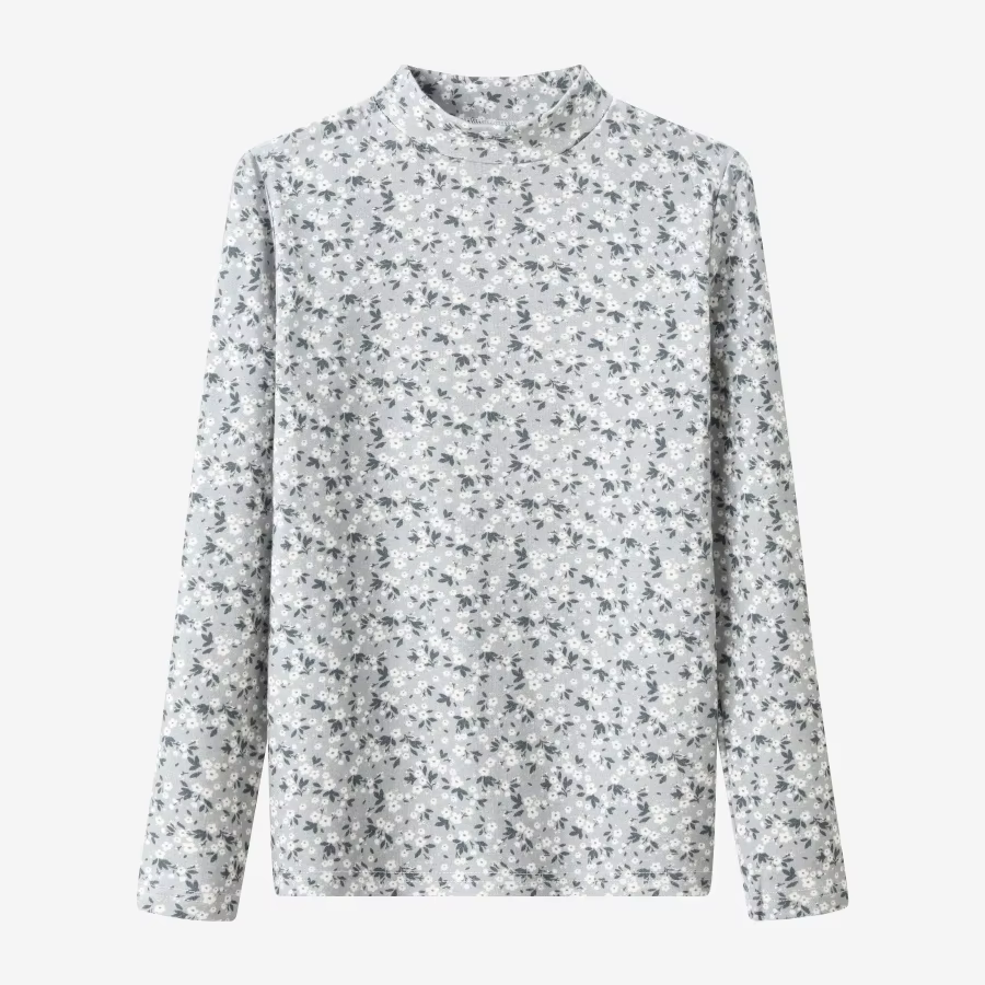 Grey Denim Collection – Floral Mockneck