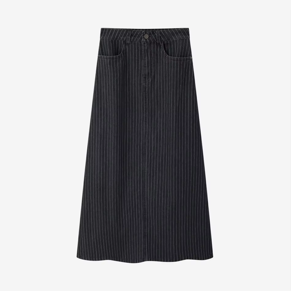 Black Pinstripe Denim Skirt – Black – Ali Specials AW26