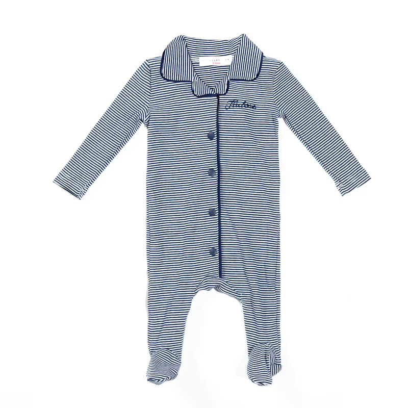 Cotton Striped Family Matching Collection – Blue Striped Footie