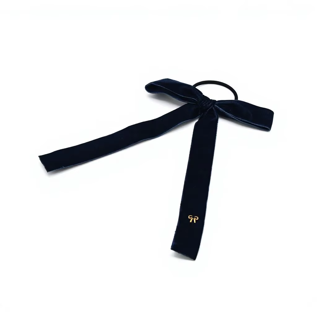 Navy Velvet Bow Ponytail Tie – Ali Picks AW26