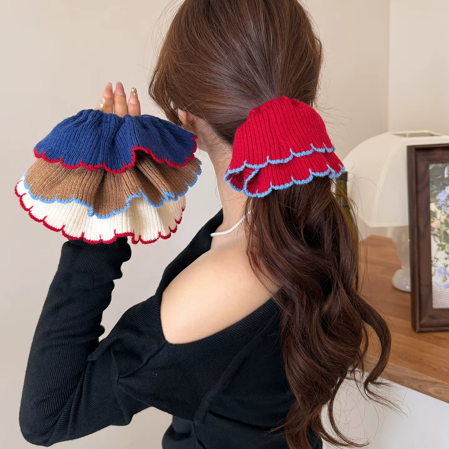 Multi-Colored Knitted Wool Large Scrunchie For Women With A — image 2