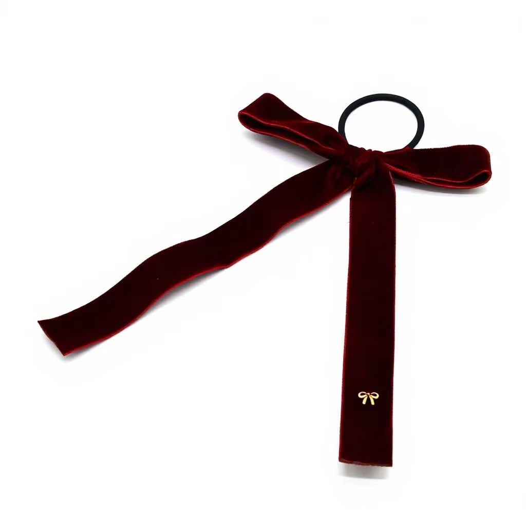 Wine Velvet Bow Ponytail Tie – Ali Picks AW26
