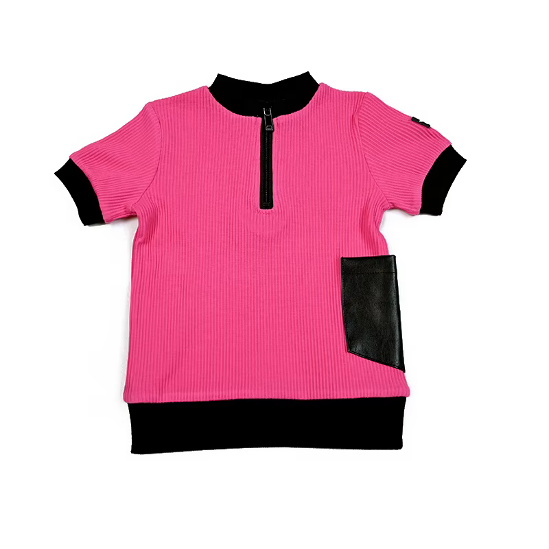 Leather Pocket Ribbed Collection – Pink Short Shirt