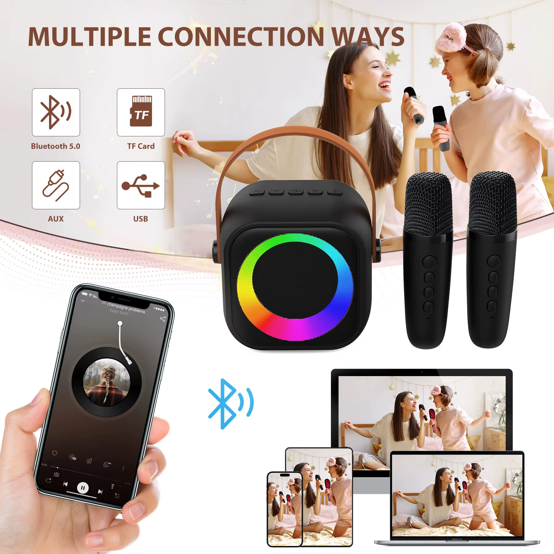Portable Karaoke Machine – Pink, 1 mic — image 3