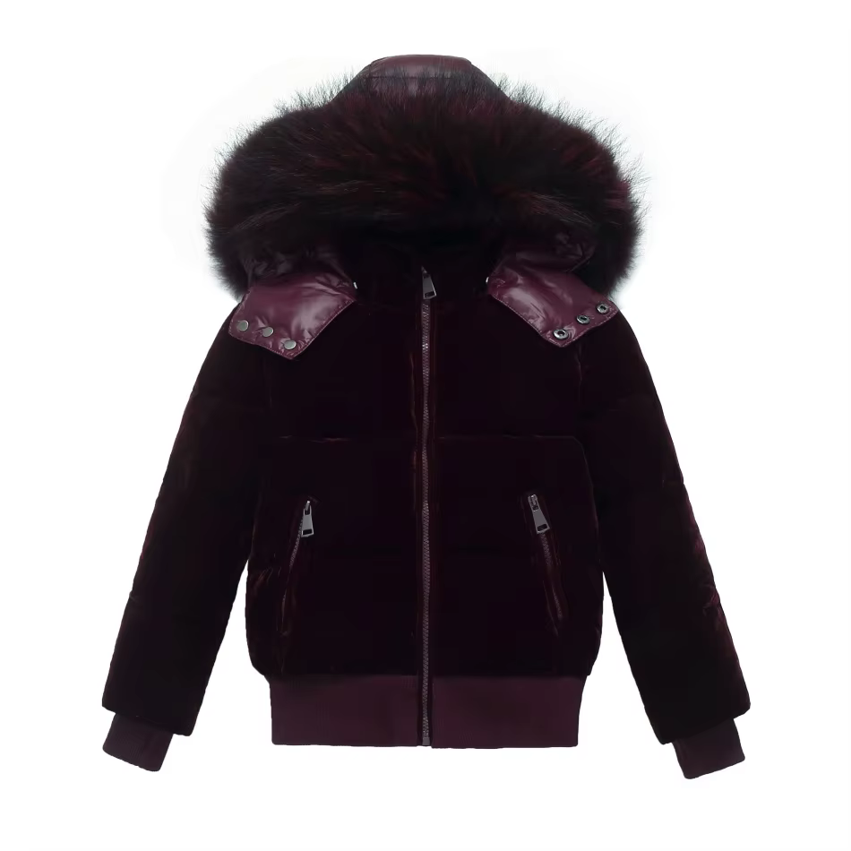 Burgundy Luxury Velvet Down Coat – Ali Picks AW26