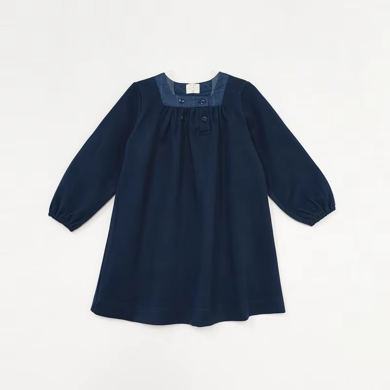 Navy Windowpane – Square Neck Dress – Ali & Co AW26