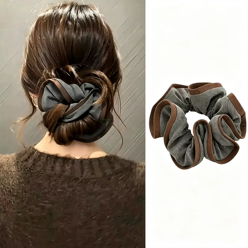Elegant Double-Color Cloth Scrunchie Hair Tie Elastic Hair Band
