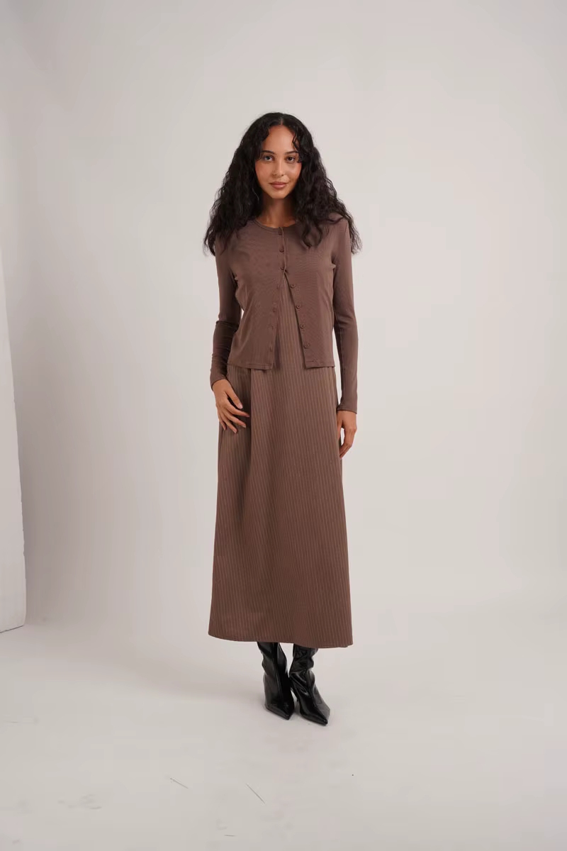 Pinstripe Collection – Taupe Cardigan — image 5