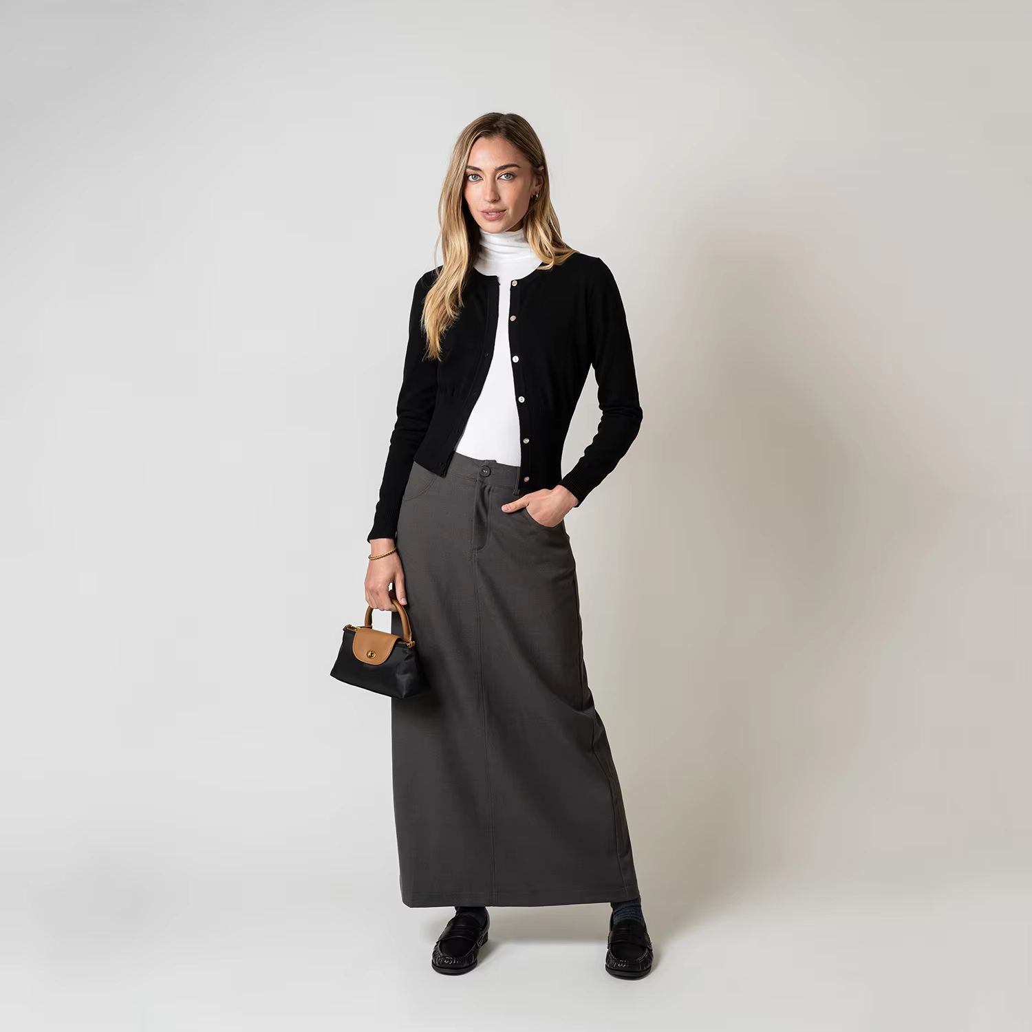 Black O-Neck Knit Cardigan — image 3